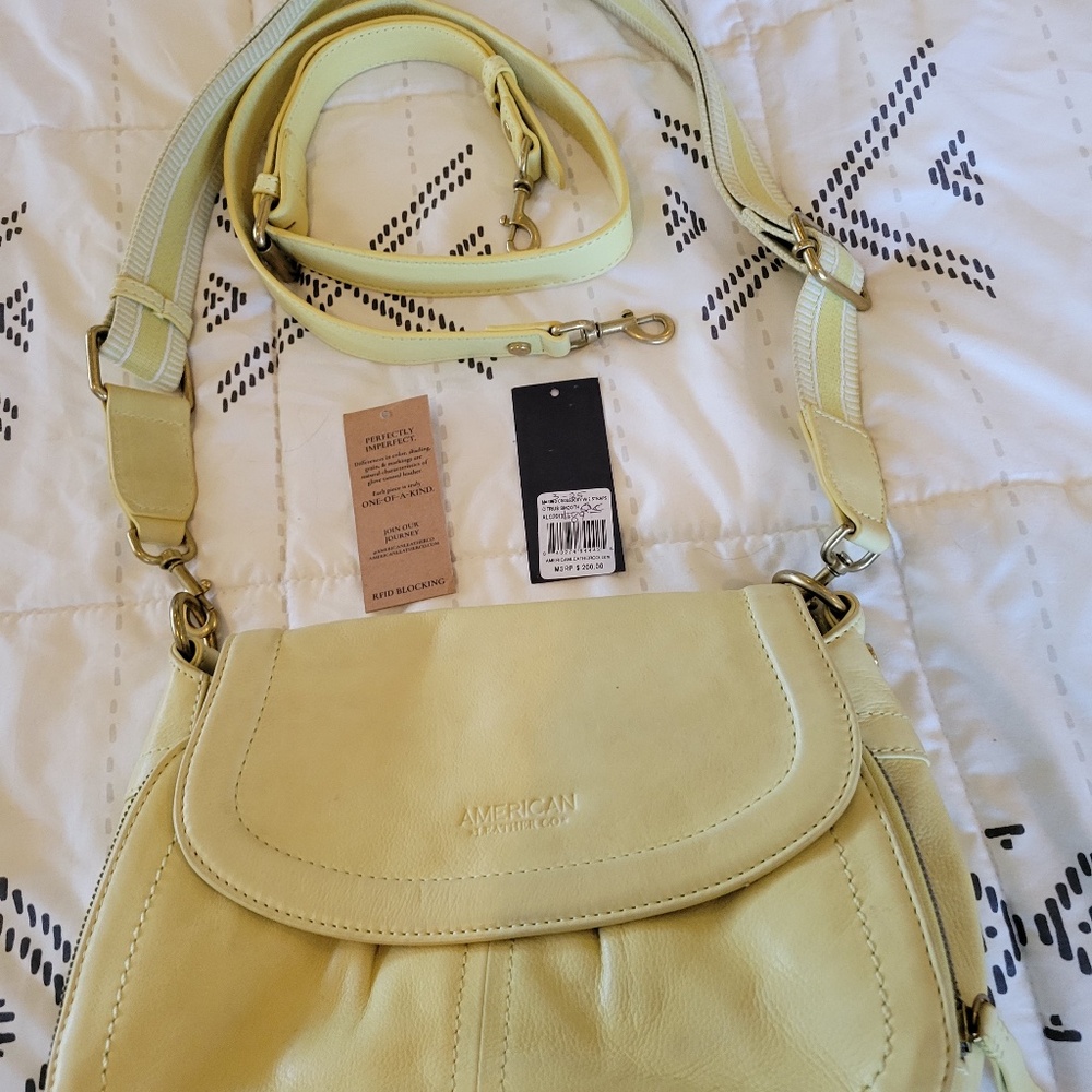 American Leather Crossbody bag, citrus lime green/yellow, medium, like new.